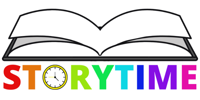 STORYTIME Logo with Open Book Graphic